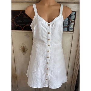 EUC LOFT White Linen Blend Sleeveless Button Front Dress | Size 10